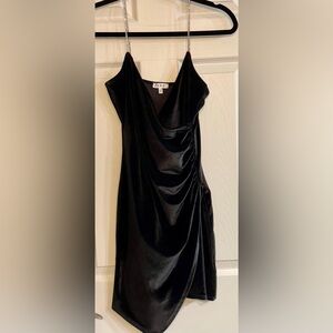 Velvet Black Mini Bodycon Dress w/Rhinestone Strap NWOT